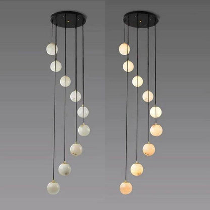 Alabaster Global Pendant Chandelier For Staircase, Spiral Global Pendant - Zelno Lighting
