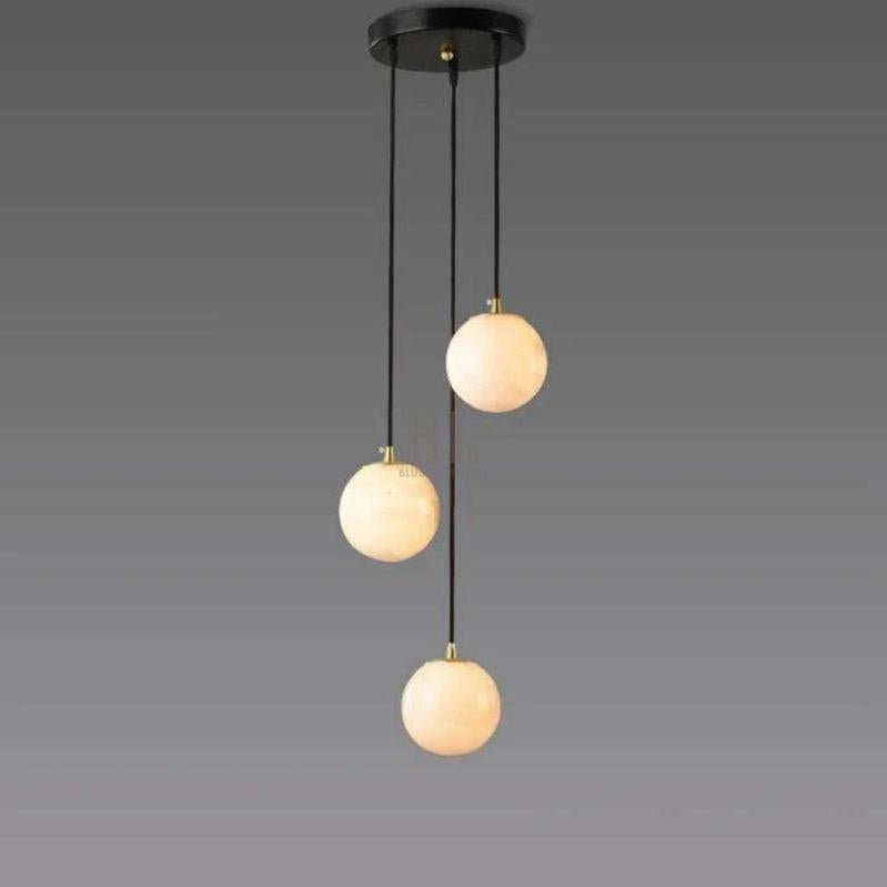 Alabaster Global Pendant Chandelier For Staircase, Spiral Global Pendant - Zelno Lighting
