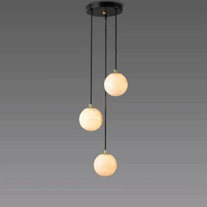 Alabaster Global Pendant Chandelier For Staircase, Spiral Global Pendant - Zelno Lighting