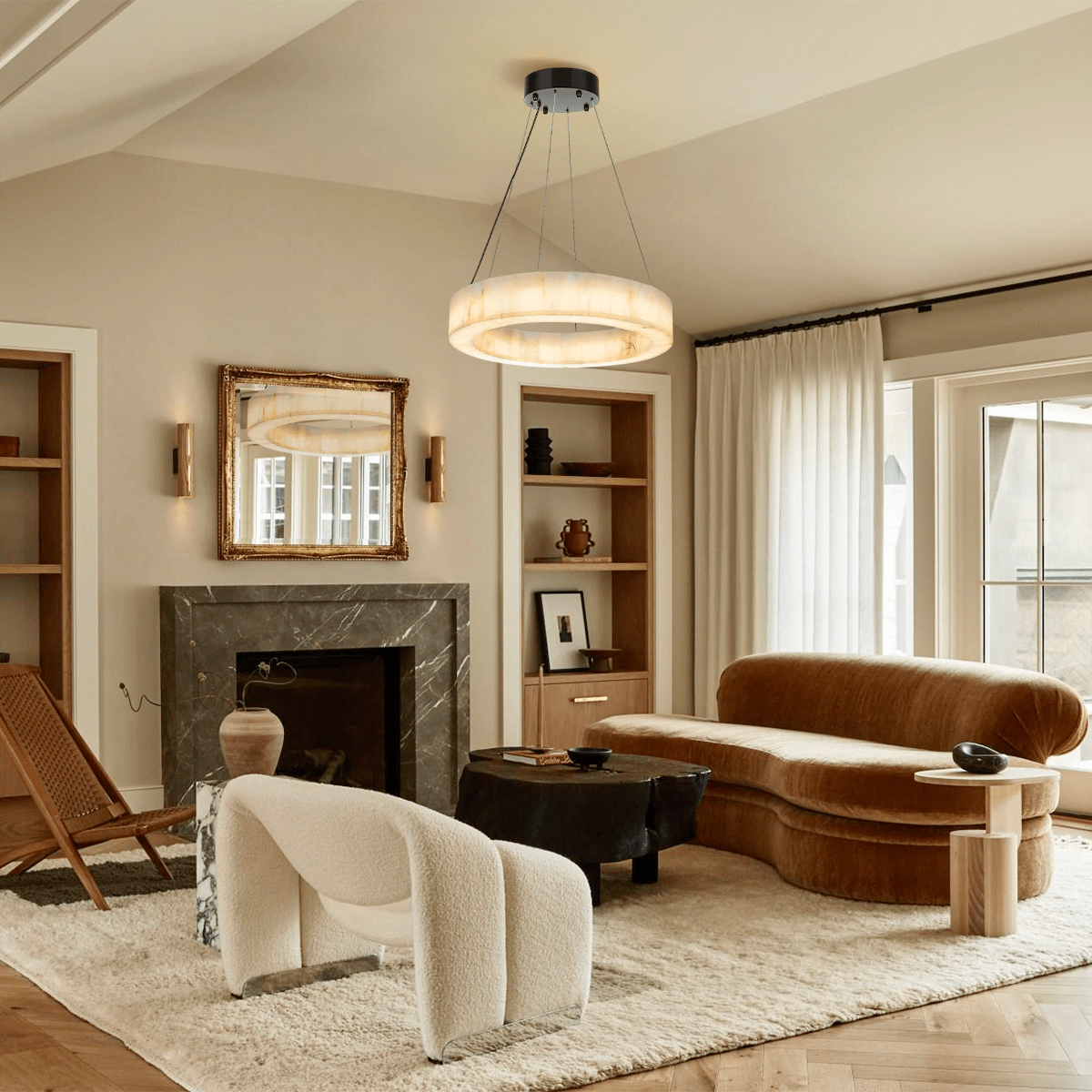 Alabaster Halo Ring Chandelier - Zelno Lighting