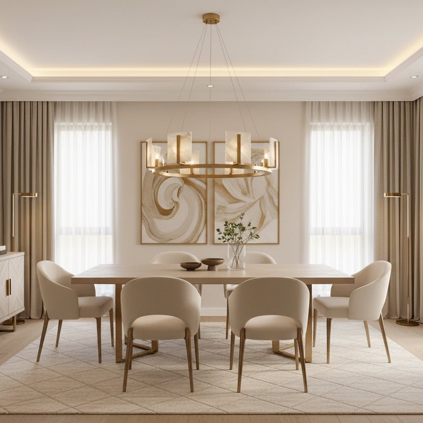 Alabaster Large Contemporary Halo Chandelier - Zelno Lighting