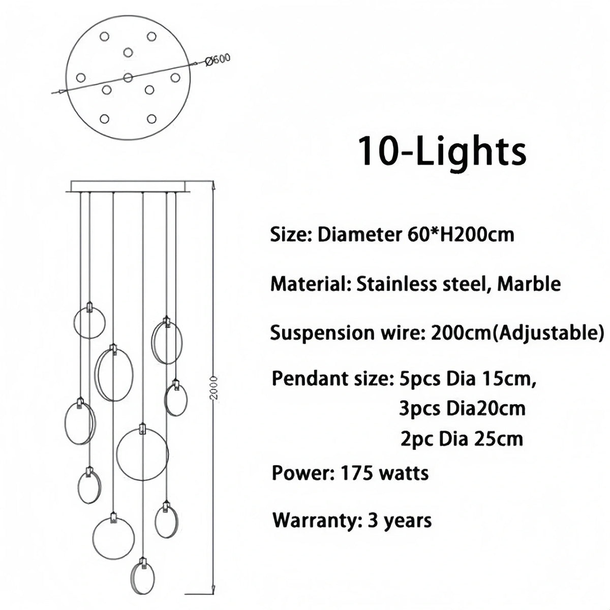 Alabaster Long Staircase Chandelier 5 styles - Zelno Lighting