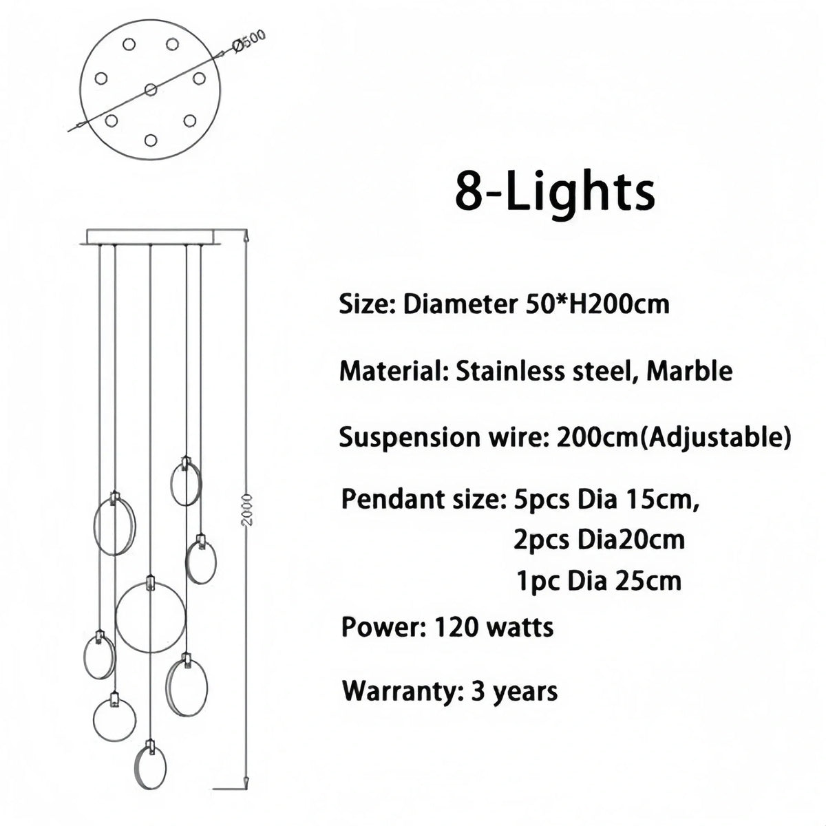 Alabaster Long Staircase Chandelier 5 styles - Zelno Lighting