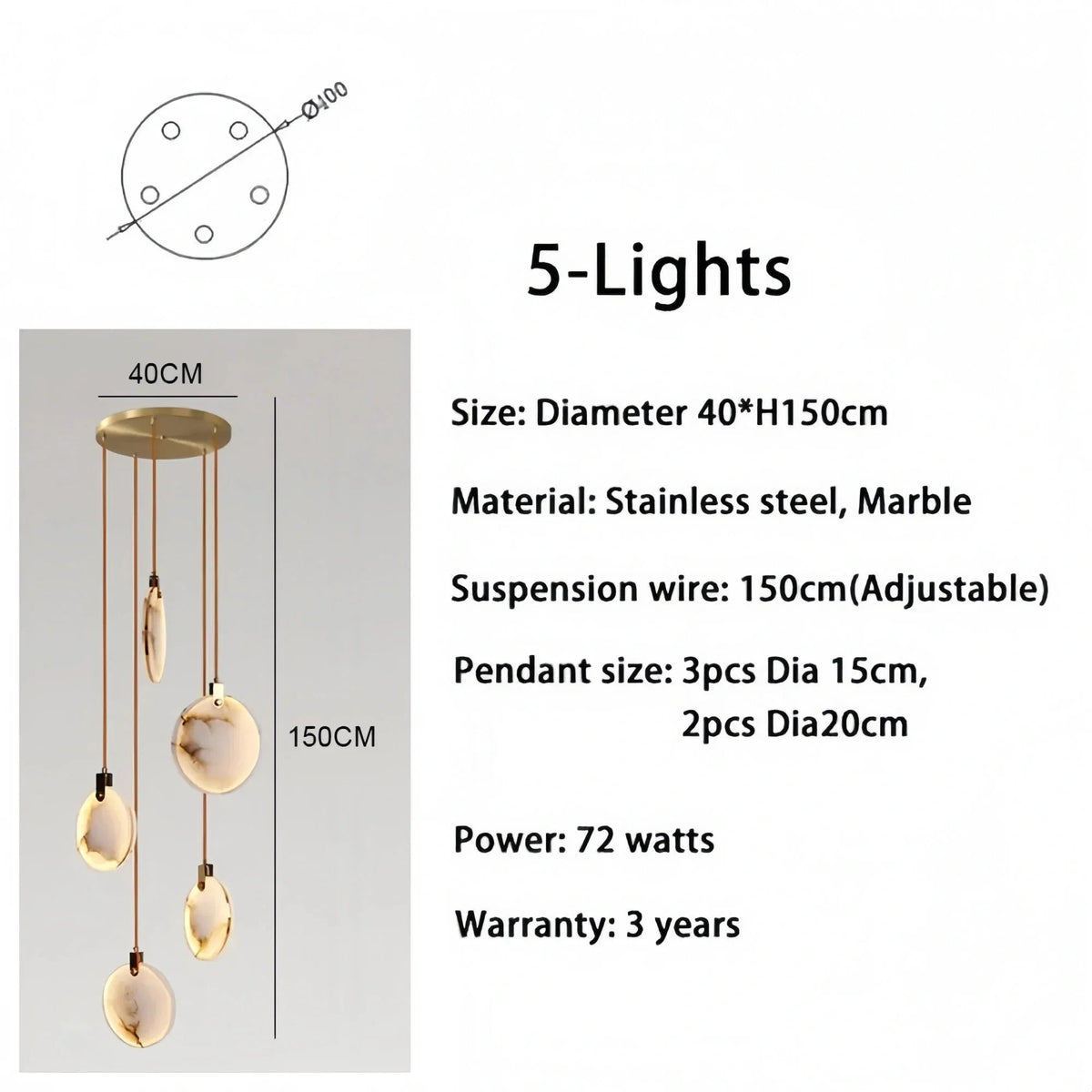 Alabaster Long Staircase Chandelier 5 styles - Zelno Lighting