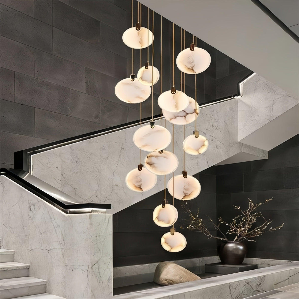 Alabaster Long Staircase Chandelier 5 styles - Zelno Lighting