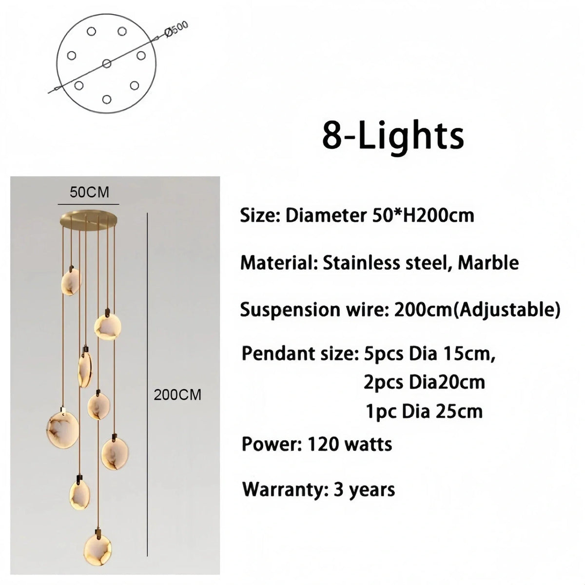 Alabaster Long Staircase Chandelier 5 styles - Zelno Lighting