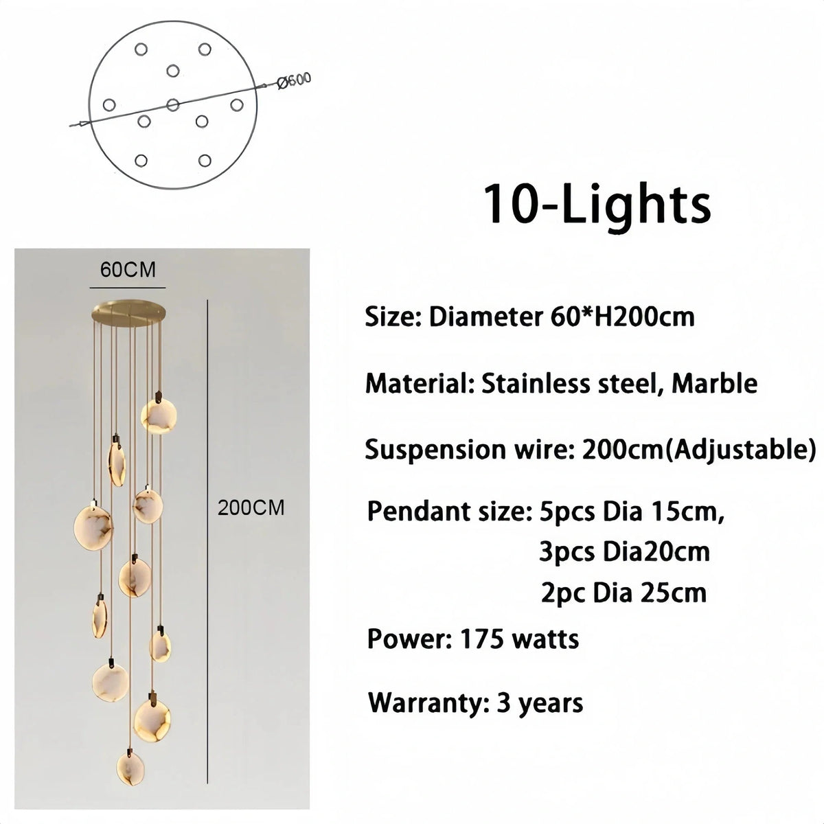 Alabaster Long Staircase Chandelier 5 styles - Zelno Lighting