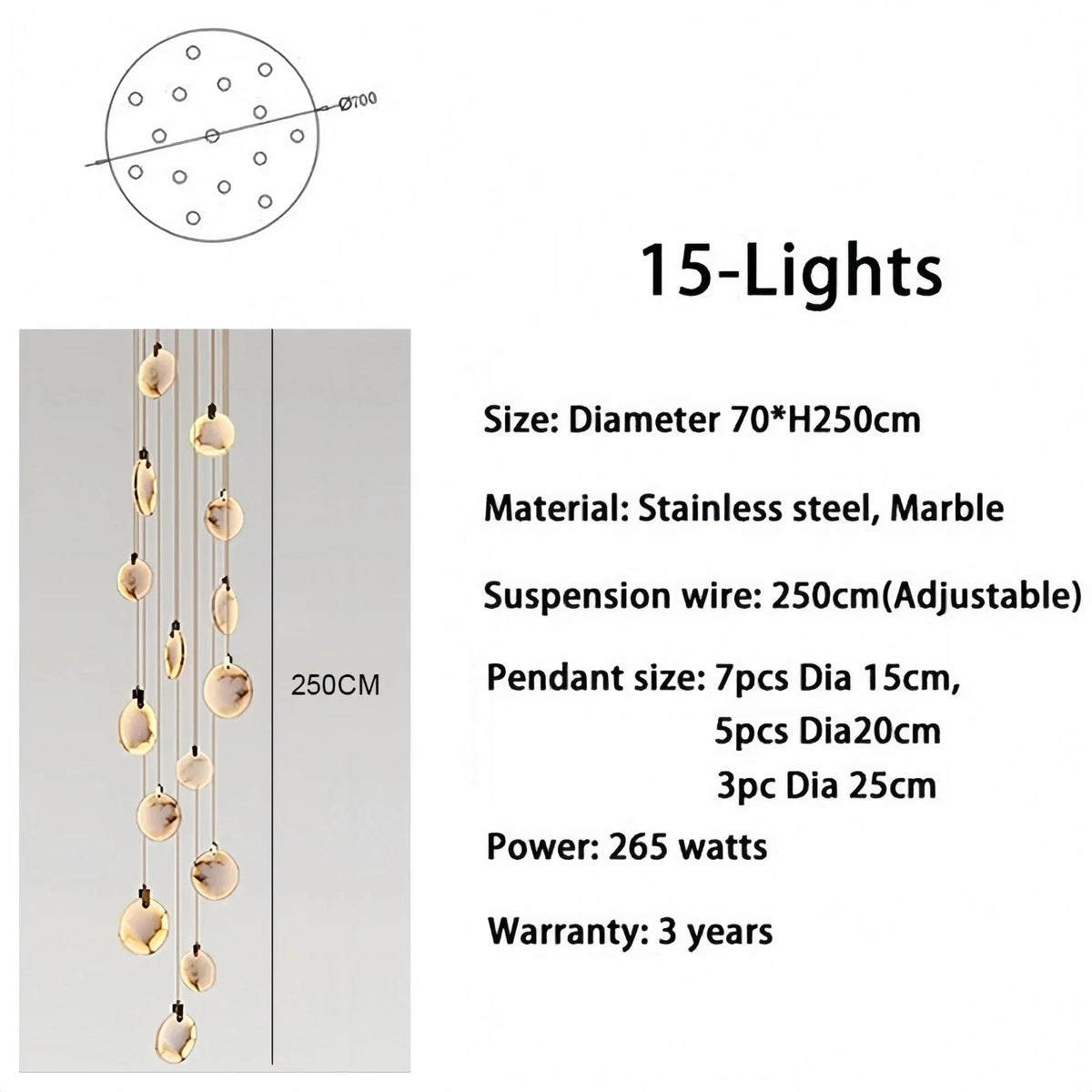 Alabaster Long Staircase Chandelier 5 styles - Zelno Lighting