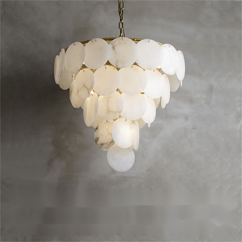 Alabaster Magnolia Multi-tiered Round Chandelier Lighting - Zelno