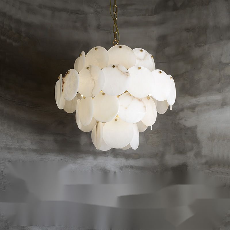 Alabaster Magnolia Multi-tiered Round Chandelier Lighting - Zelno