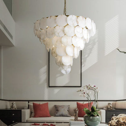 Alabaster Magnolia Multi-tiered Round Chandelier Lighting - Zelno