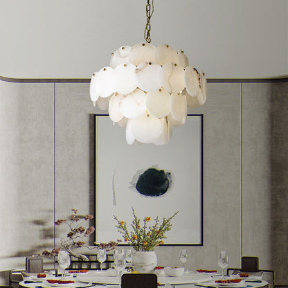 Alabaster Magnolia Multi-tiered Round Chandelier Lighting - Zelno
