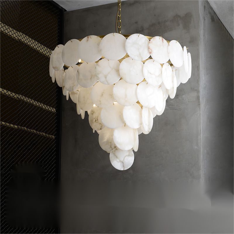 Alabaster Magnolia Multi-tiered Round Chandelier Lighting - Zelno