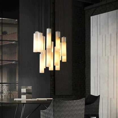 Alabaster Modern Cylindrical Round Chandelier 79"H - Zelno Lighting