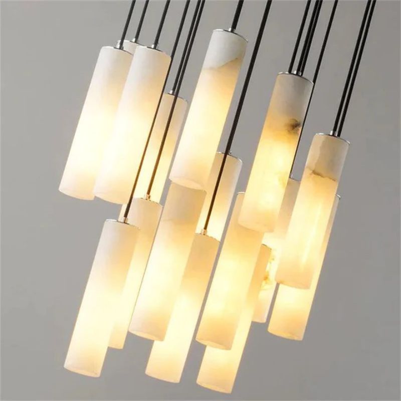 Alabaster Modern Cylindrical Round Chandelier 79"H - Zelno Lighting