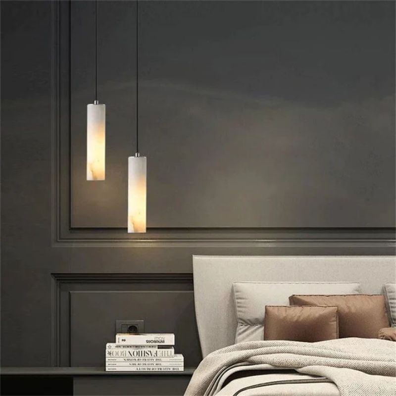 Alabaster Modern Cylindrical Round Chandelier 79"H - Zelno Lighting
