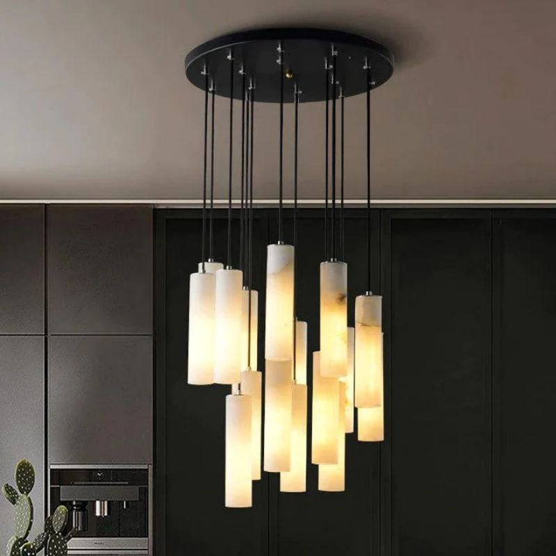 Alabaster Modern Cylindrical Round Chandelier 79"H - Zelno Lighting