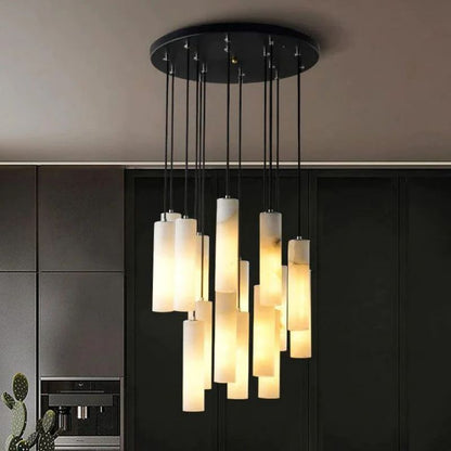 Alabaster Modern Cylindrical Round Chandelier 79"H - Zelno Lighting