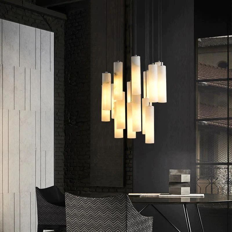 Alabaster Modern Cylindrical Round Chandelier - Zelno