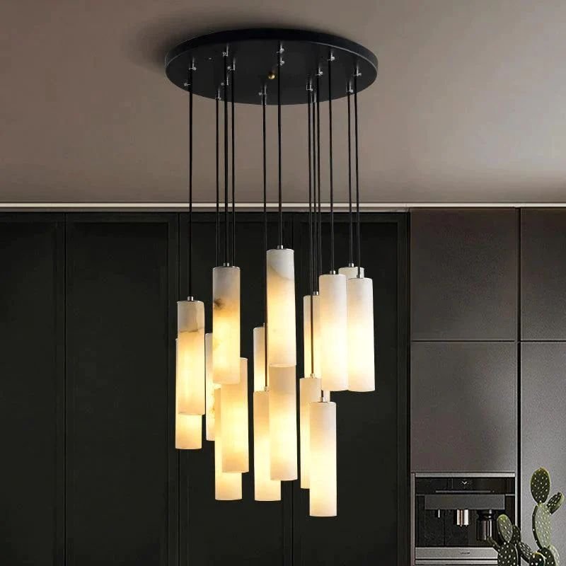 Alabaster Modern Cylindrical Round Chandelier - Zelno