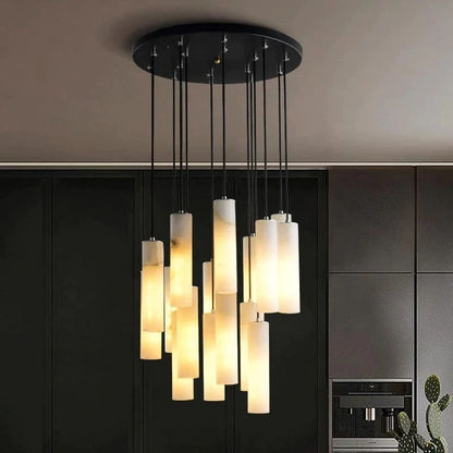 Alabaster Modern Cylindrical Round Chandelier - Zelno