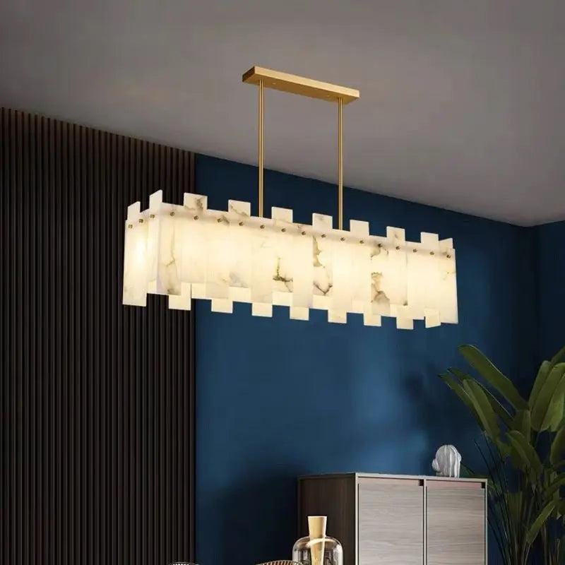 Alabaster Modern Rectangular Dining Room Chandeliers - Zelno Lighting