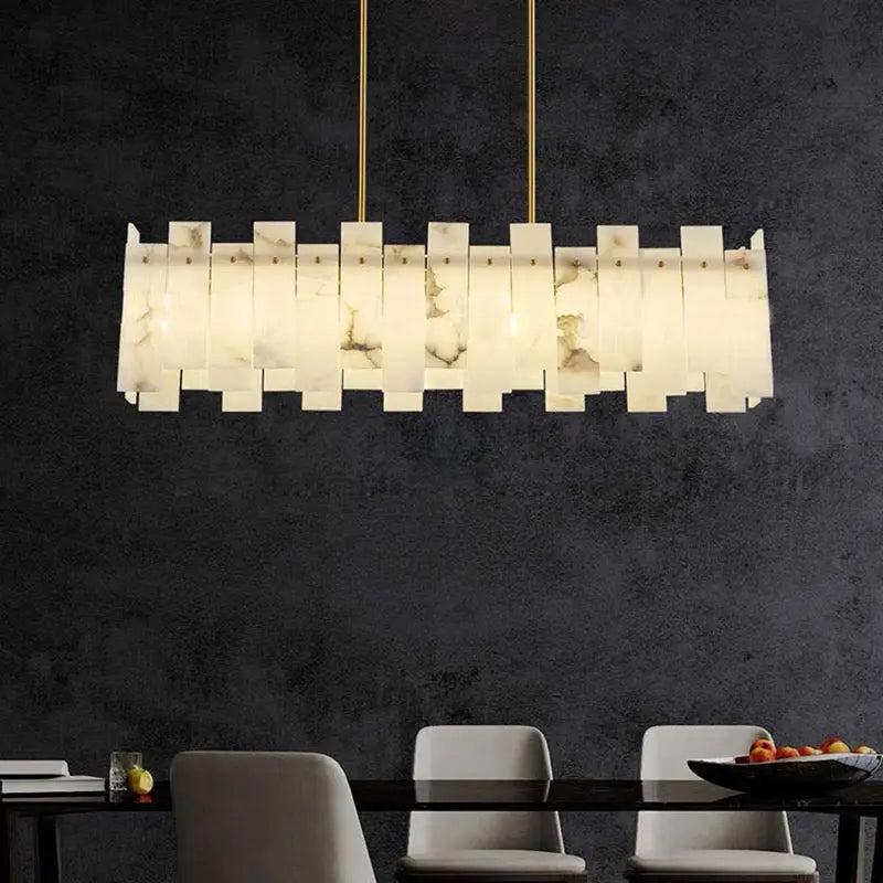 Alabaster Modern Rectangular Dining Room Chandeliers - Zelno Lighting