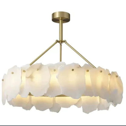 Alabaster Moira Marble Modern Snowflake Round Chandelier - Zelno