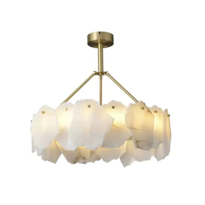 Alabaster Moira Marble Modern Snowflake Round Chandelier - Zelno