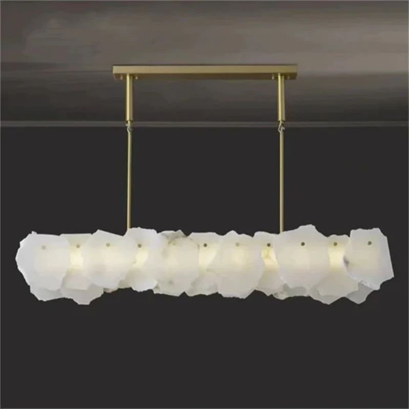 Alabaster Oval Chandelier with Rod, Dining Room Chandelier - Zelno Lighting
