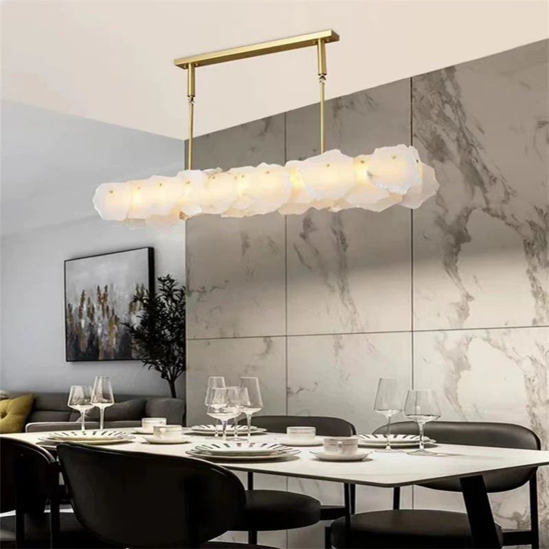 Alabaster Oval Chandelier with Rod, Dining Room Chandelier - Zelno Lighting