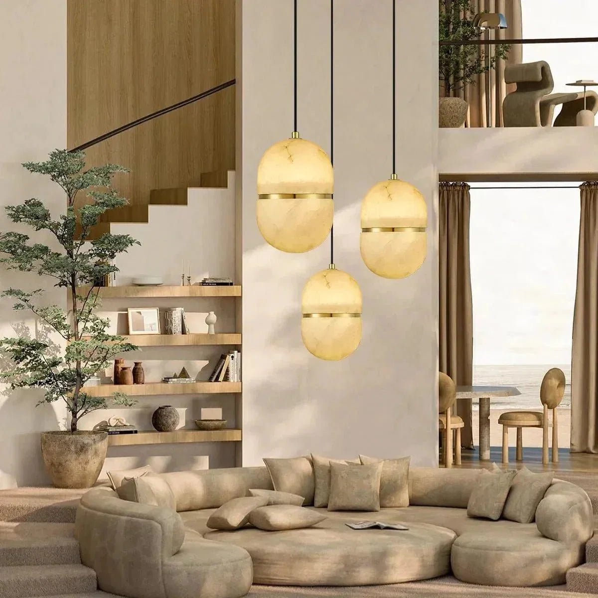 Alabaster Oval Pendant 5.9" D 7.1" D - Zelno Lighting