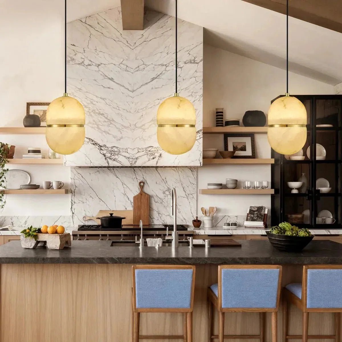 Alabaster Oval Pendant 5.9" D 7.1" D - Zelno Lighting