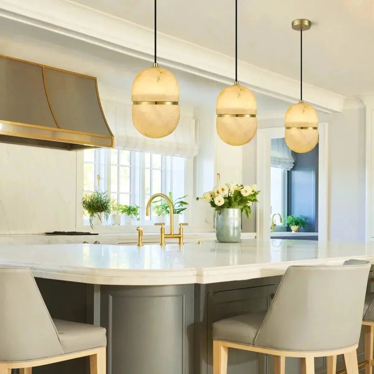 Alabaster Oval Pendant 5.9" D 7.1" D - Zelno Lighting