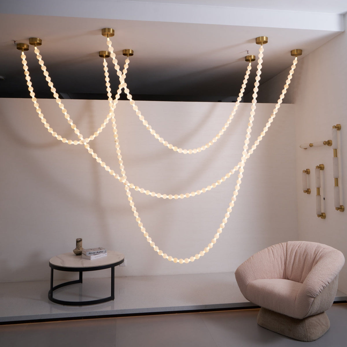 Alabaster Pearl Necklace Chandelier - Zelno Lighting