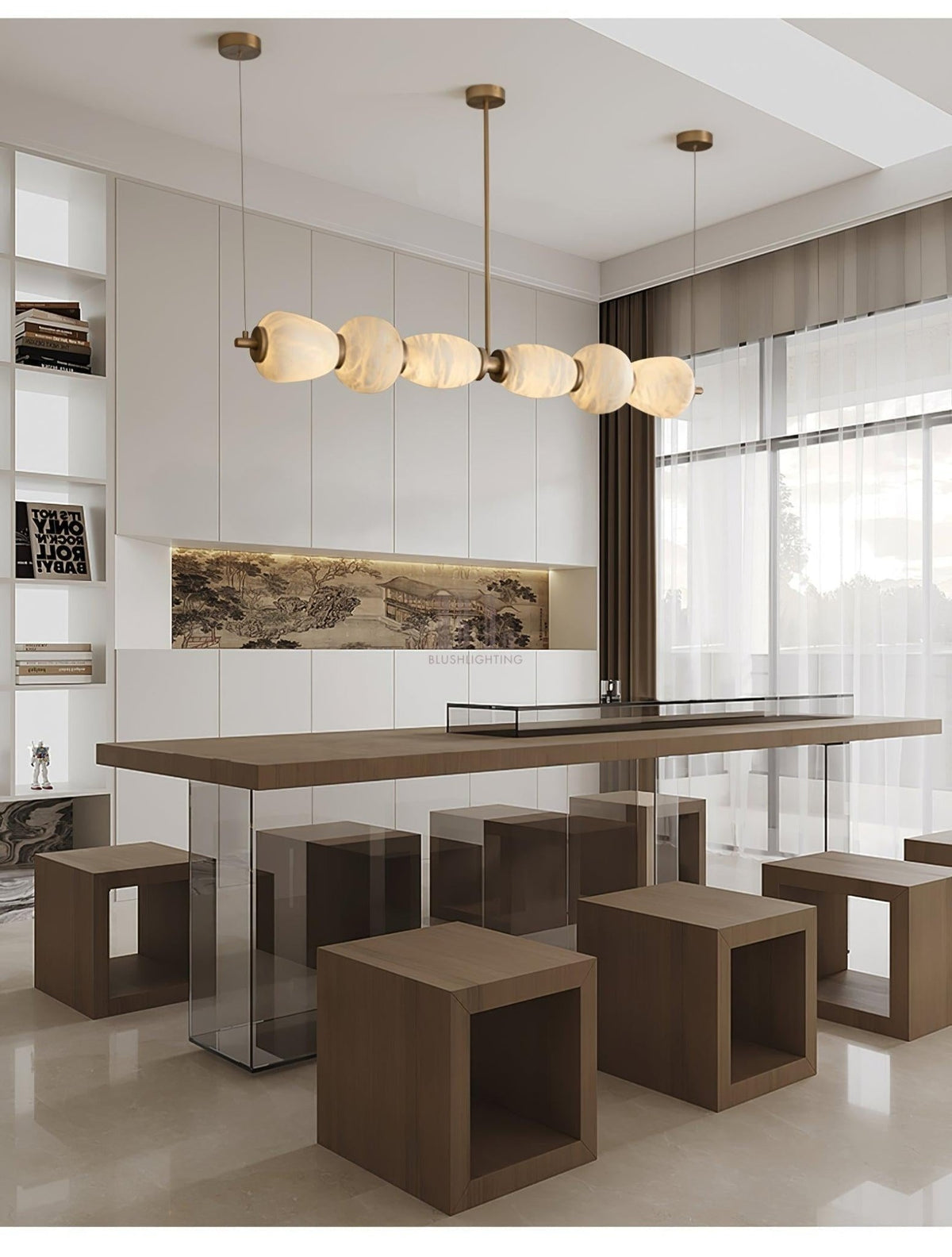 Alabaster Pebble Linear Chandelier - Zelno Lighting