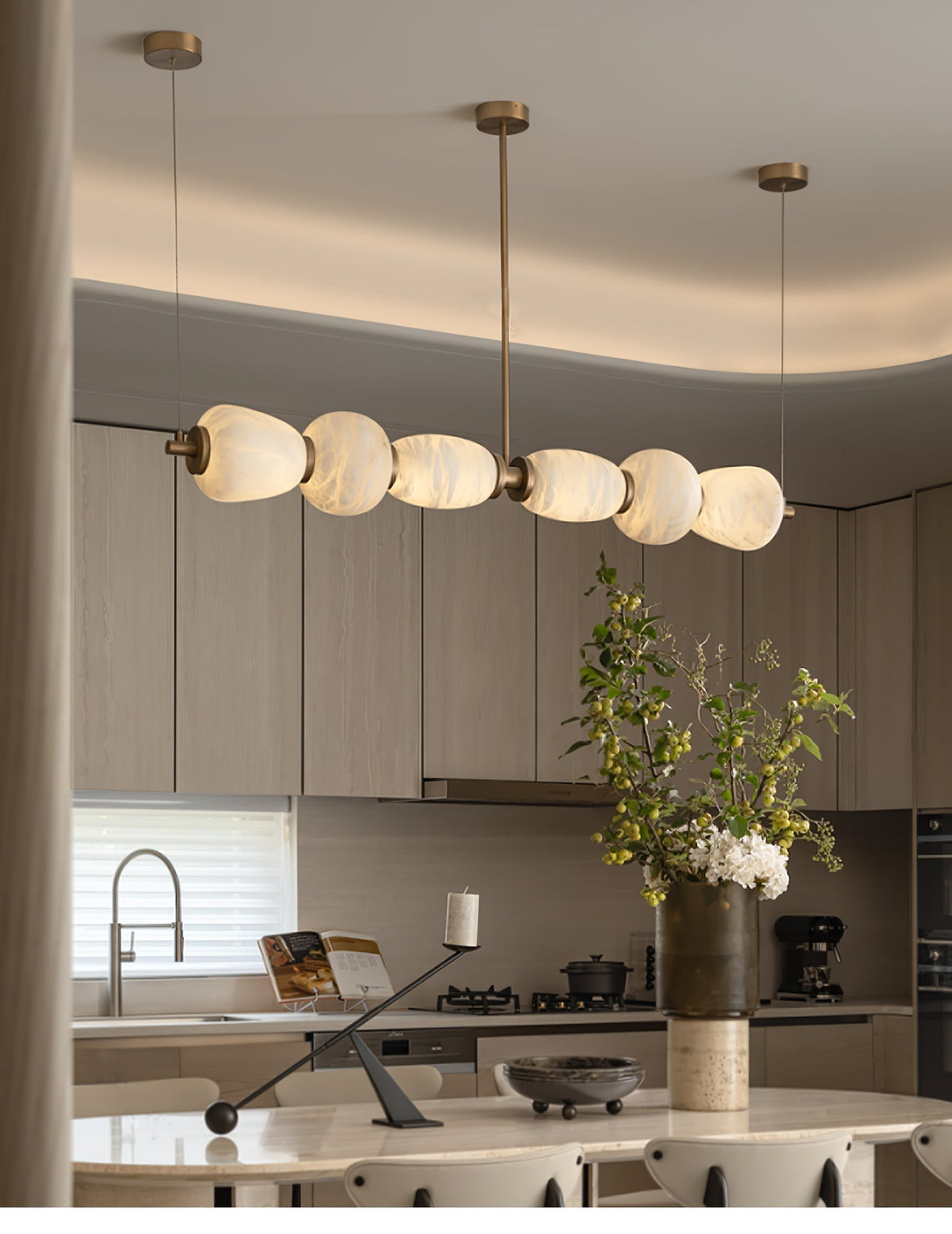 Alabaster Pebble Linear Chandelier - Zelno Lighting