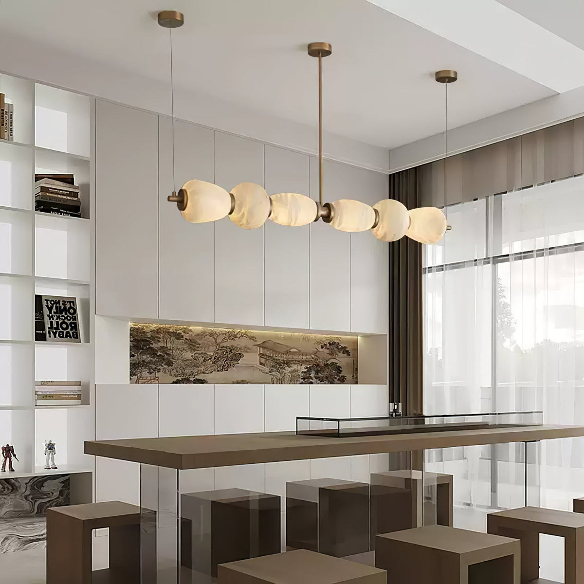 Alabaster Pebble Linear Chandelier - Zelno Lighting