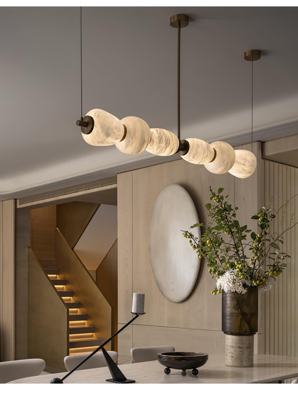 Alabaster Pebble Linear Chandelier - Zelno Lighting