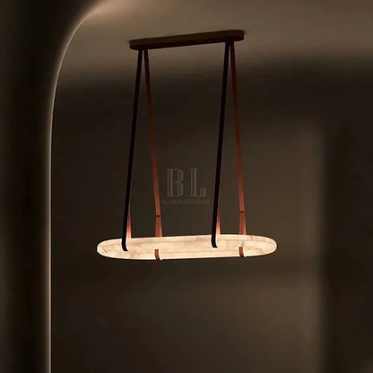 Alabaster Round Leather Chandelier - Zelno Lighting