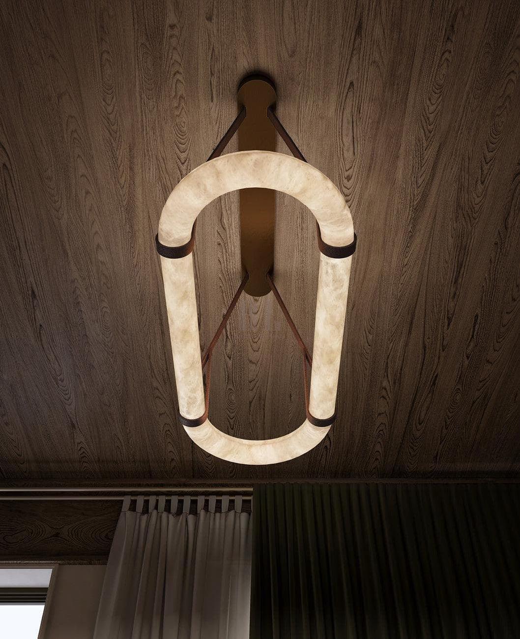 Alabaster Round Leather Chandelier - Zelno Lighting