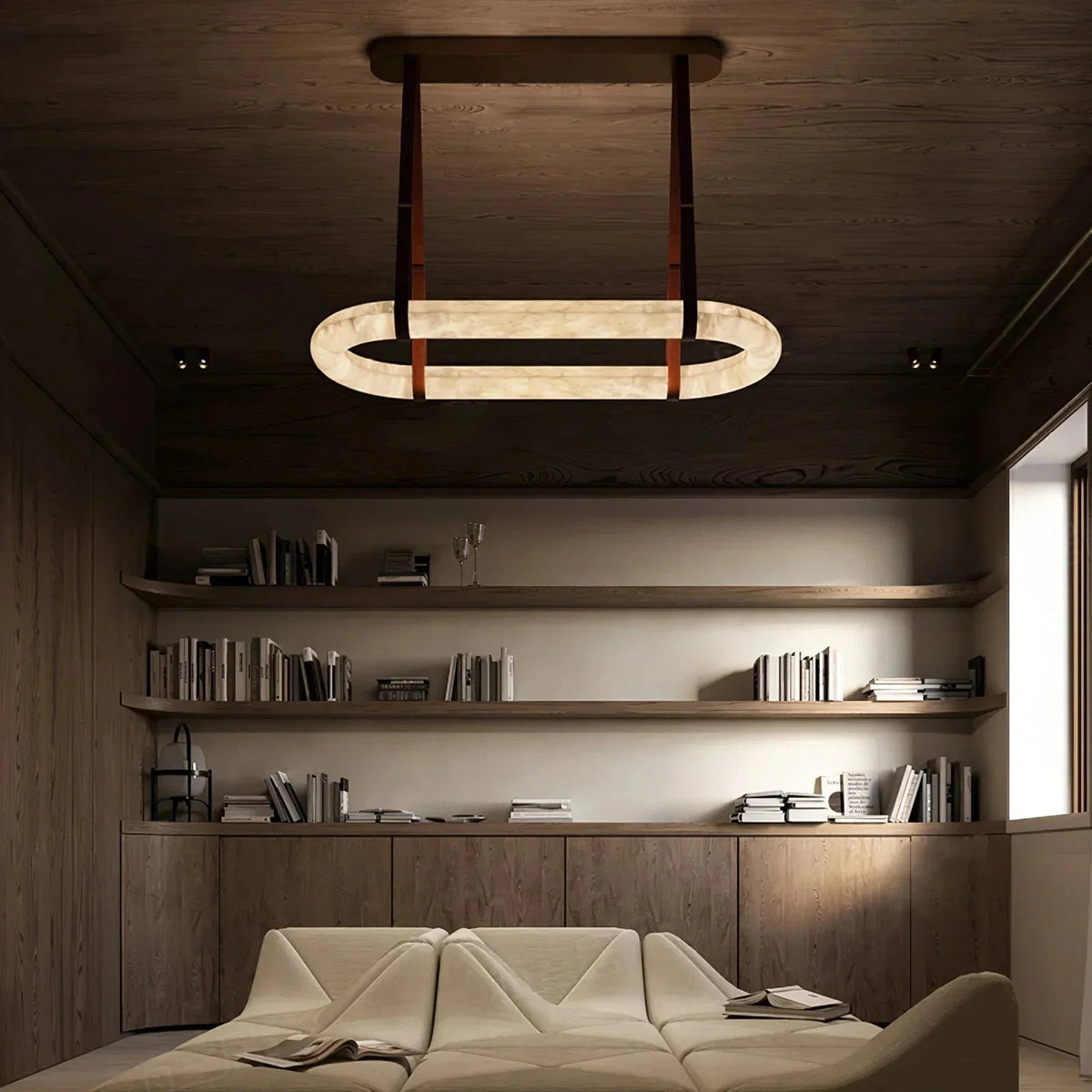 Alabaster Round Leather Chandelier - Zelno Lighting