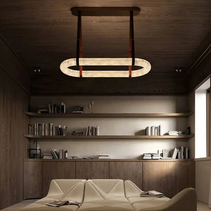 Alabaster Round Leather Chandelier - Zelno Lighting
