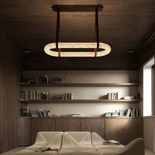 Alabaster Round Leather Chandelier - Zelno Lighting