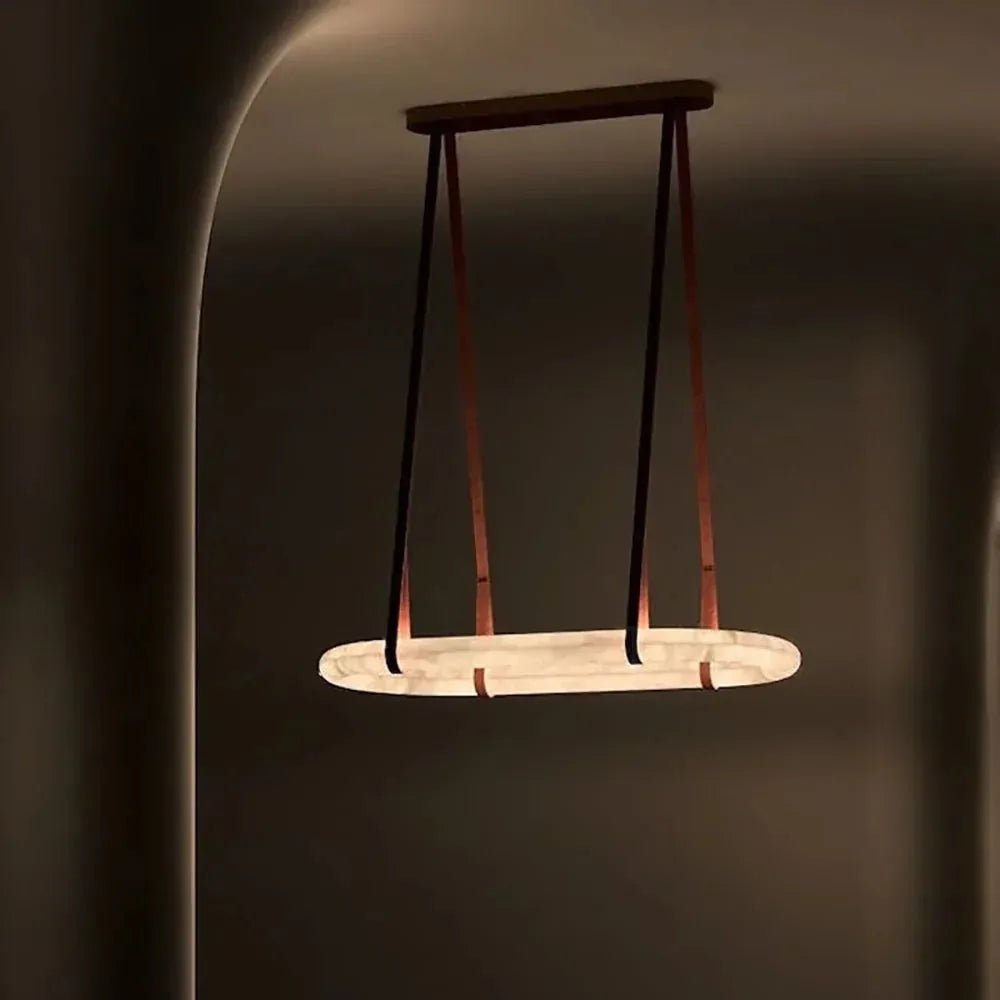 Alabaster Round Leather Chandelier - Zelno Lighting