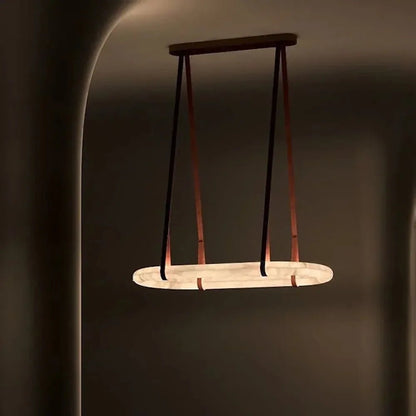 Alabaster Round Leather Chandelier - Zelno Lighting