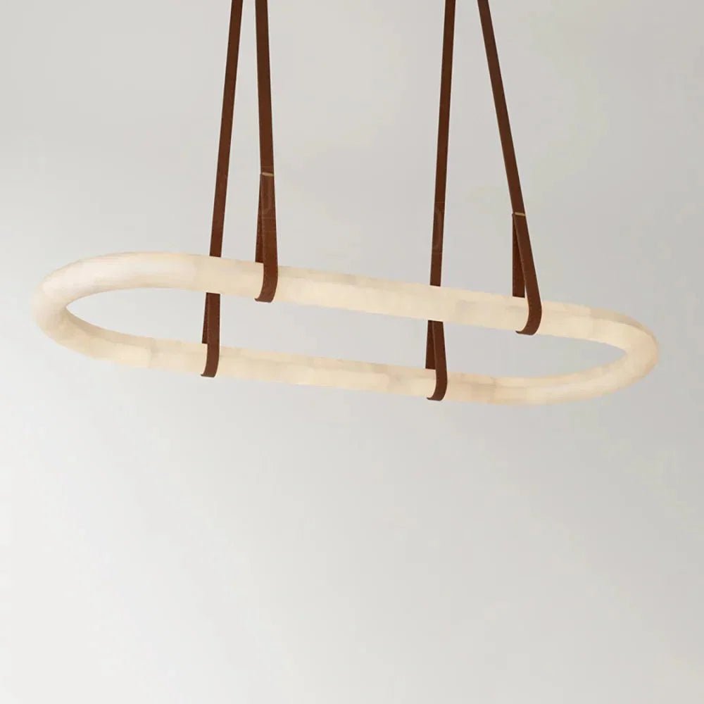 Alabaster Round Leather Chandelier - Zelno Lighting