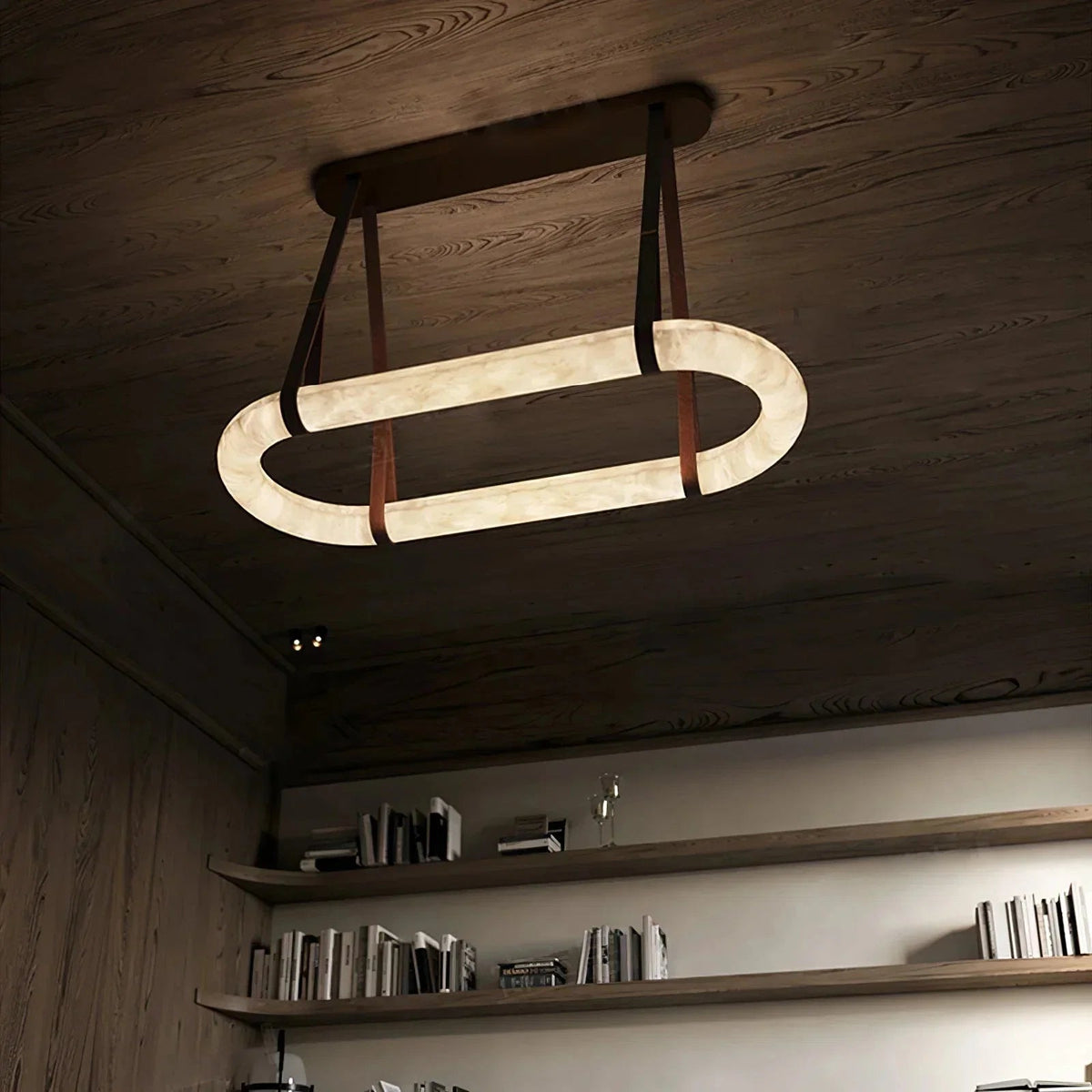 Alabaster Round Leather Chandelier - Zelno Lighting