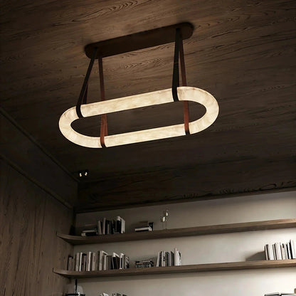 Alabaster Round Leather Chandelier - Zelno Lighting