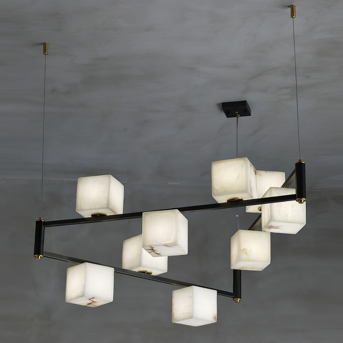 Alabaster Square Box Chandelier with 4/5/6/8/9 heads - Zelno Lighting